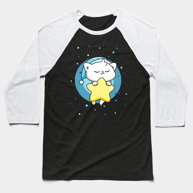 Cute Cat Sleeping Pyjama Sleep Kitty Kids Baseball T-Shirt by Foxxy Merch